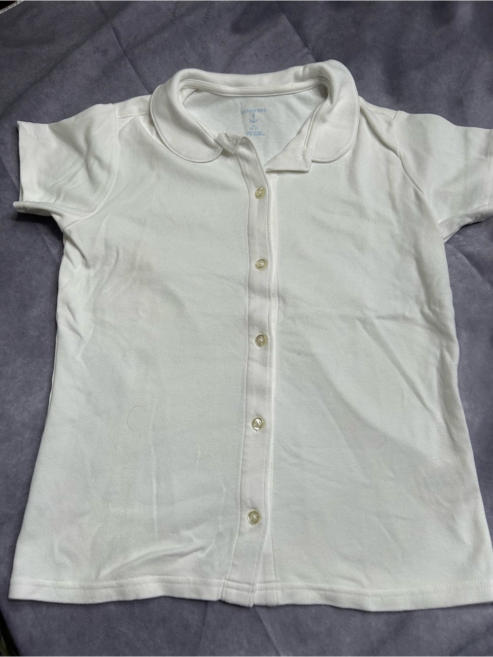 Lands End White Girls' Button-Front Polo Top - 10-12